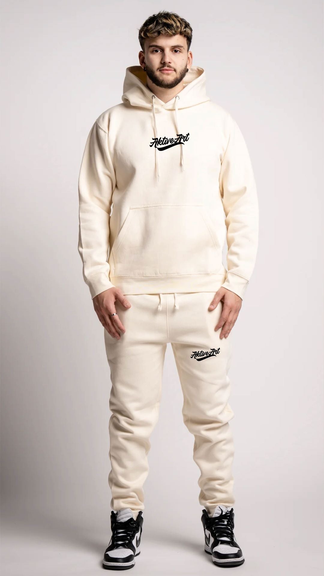 "AKTIVE LOGO" FLEECE SWEATSUIT (BLACK/CREAM)