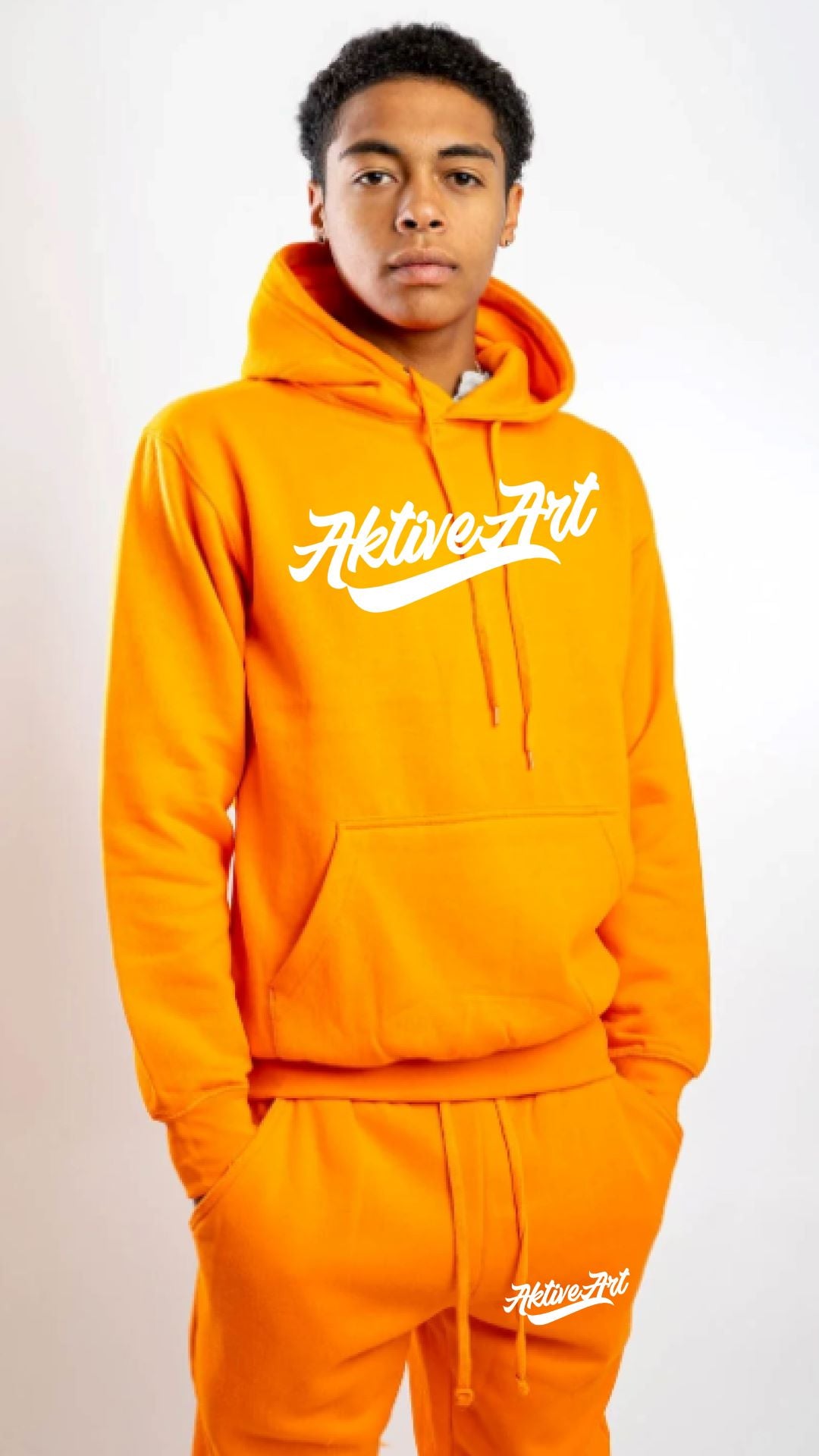 "AKTIVE LOGO" FLEECE SWEATSUIT (WHITE/ORANGE)