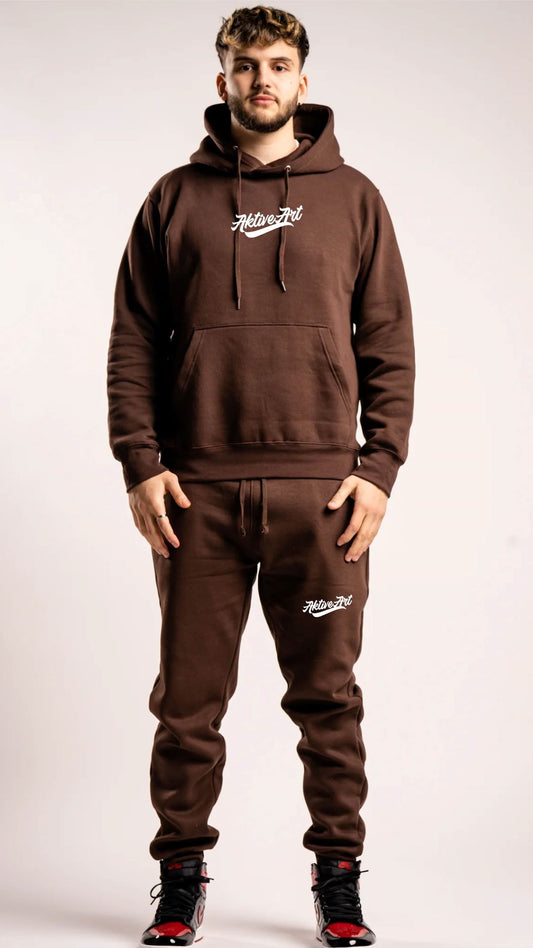 "AKTIVE LOGO" FLEECE SWEATSUIT (WHITE/BROWN)